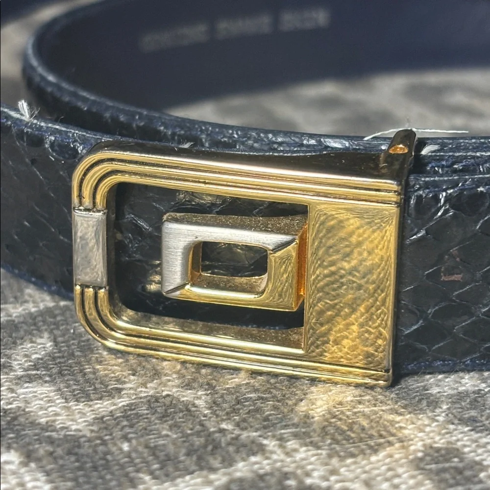 Vintage Navy blue Snakeskin Belt with Gold Buckle genuine snakeskin statement